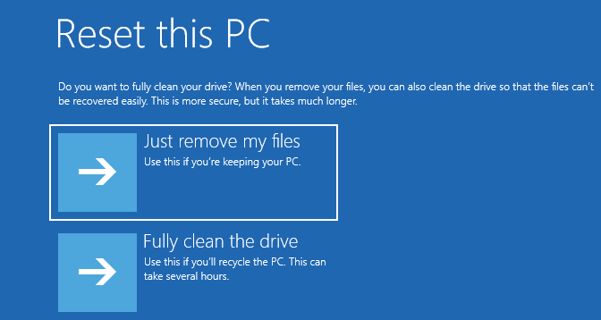 Just remove my files reset pc
