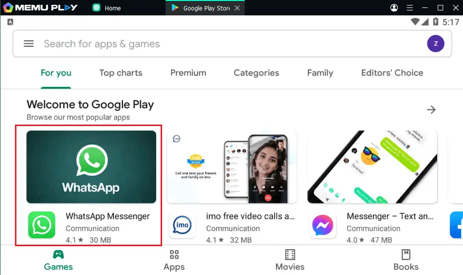 Memu play store WhatsApp