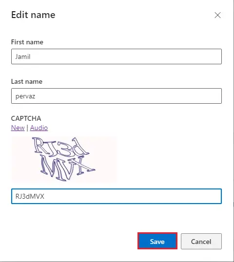 Microsoft account edit name