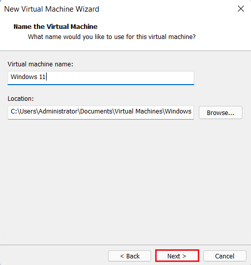 Name the virtual machine and location