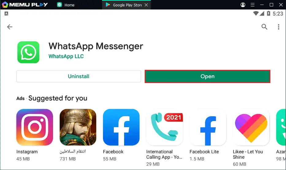 Open WhatsApp messenger memu