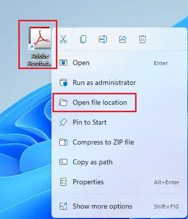Open file location Windows 11