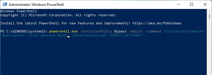 PowerShell system restore point