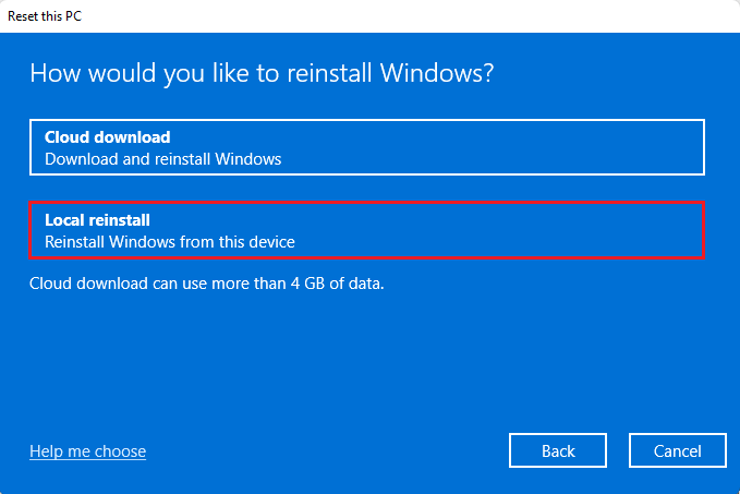 Reinstall Windows local reinstall