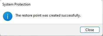 Restore point created successfully