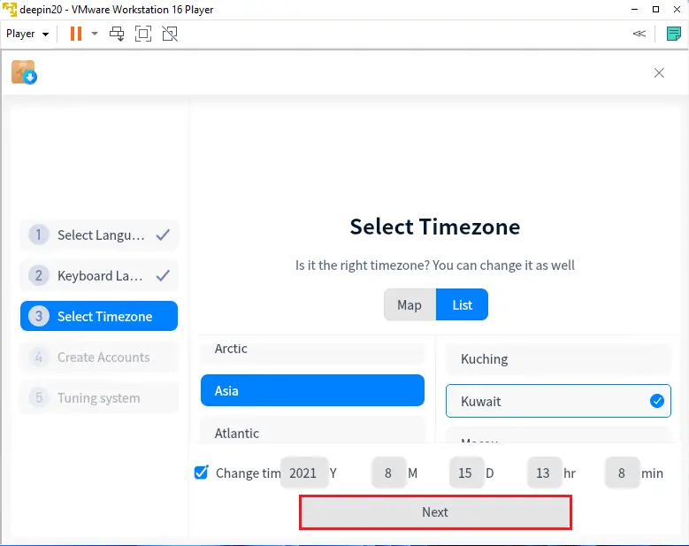 Select timezone Deepin OS