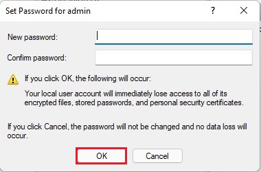 Set password for local user