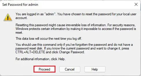 Set password for user proceed