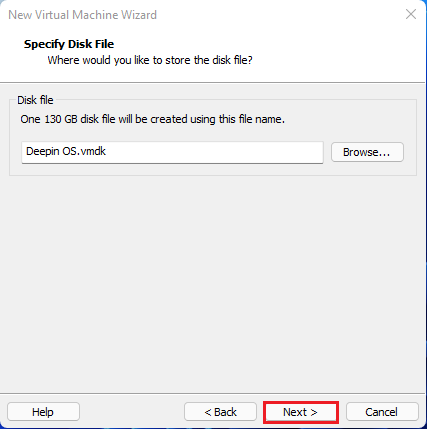 Specify disk file virtual machine