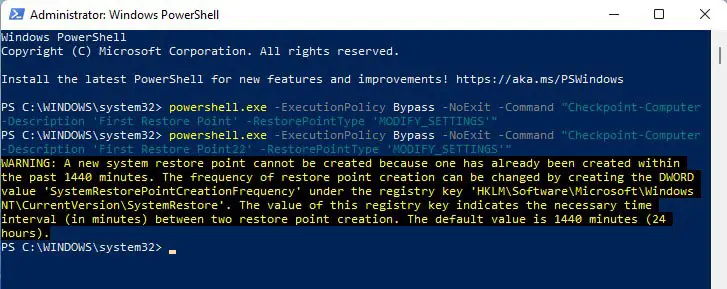 System restore point PowerShell