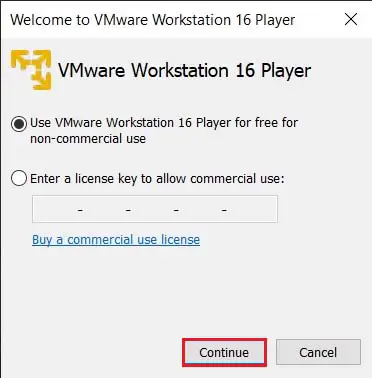 VMware Player 16 Installation License
