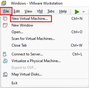 VMware Workstation file menu