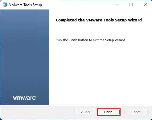 VMware setup tools completed