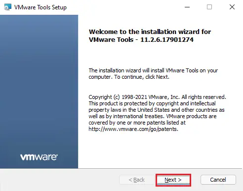 VMware tools setup wizard