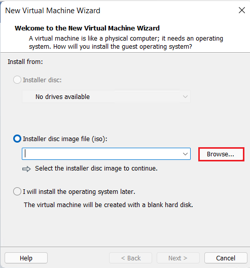 Virtual machine wizard install from