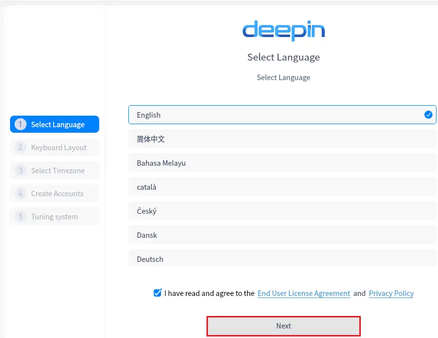 deepin emulator select language