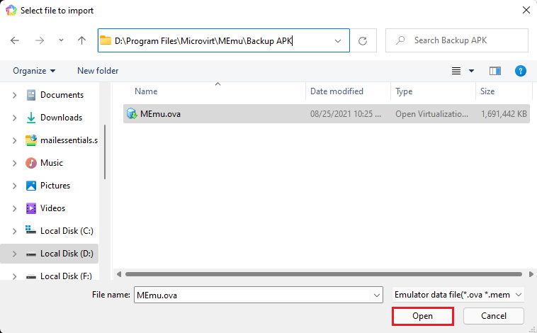 memu select file to import