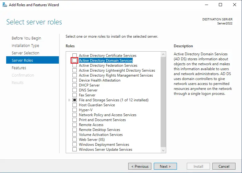 Active directory domain services role