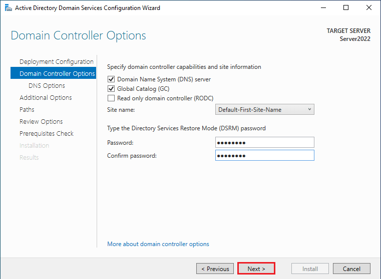 Additional Domain controller options