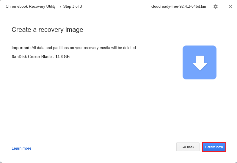 Chromebook create a recovery image