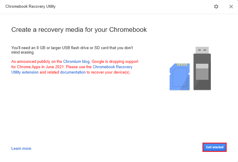 Create a recovery media Chromebook