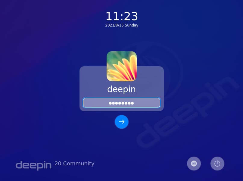 Deepin community login screen
