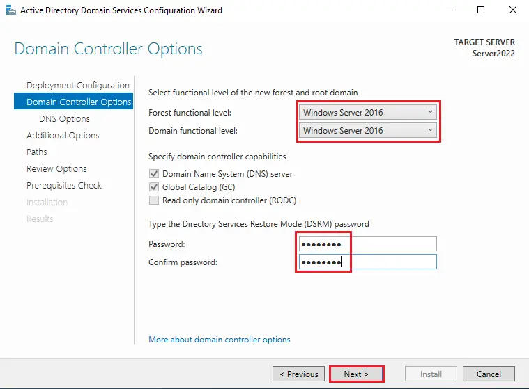 Domain Controller options