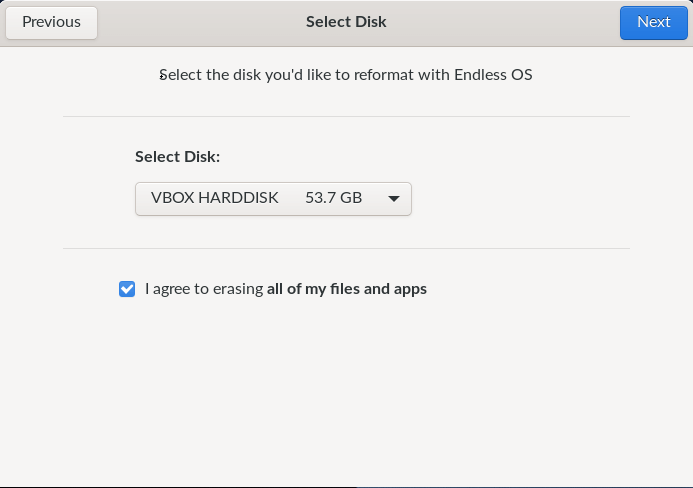 Install Endless OS select disk