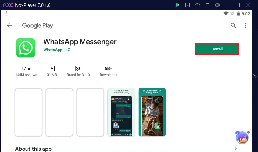 Install WhatsApp messenger Nox Player
