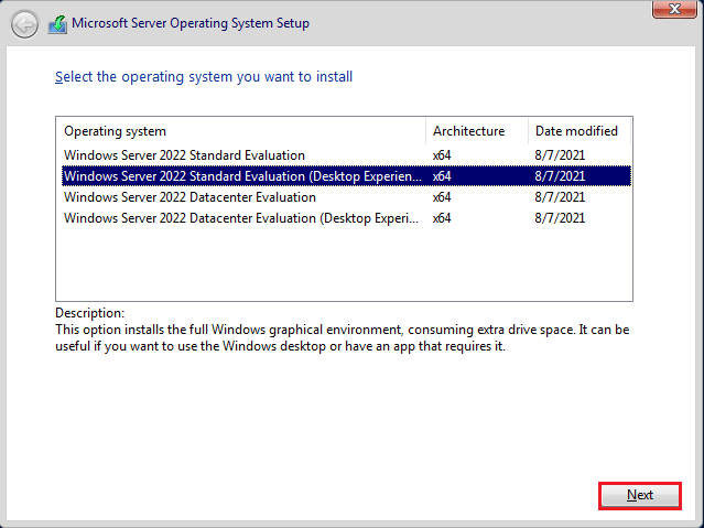 Install Windows 2022 Server