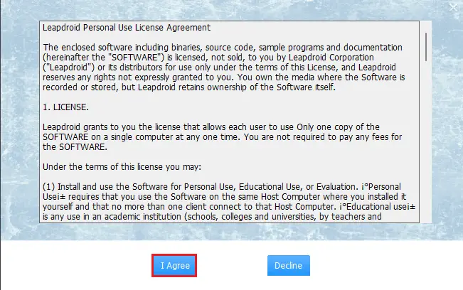 Leapdroid license agreement