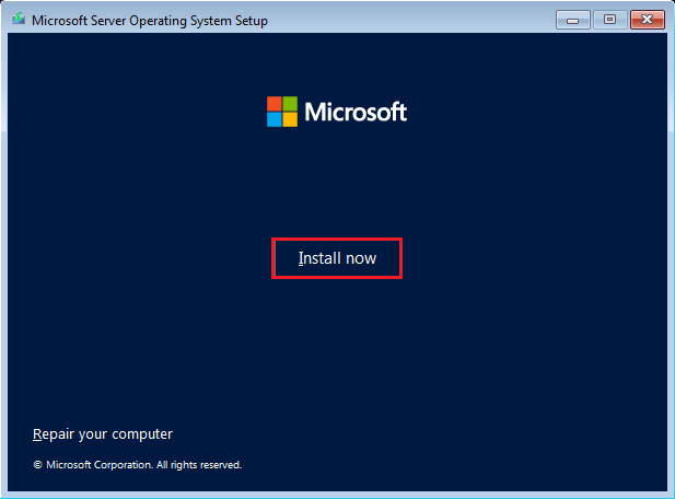 Microsoft server operating system install now