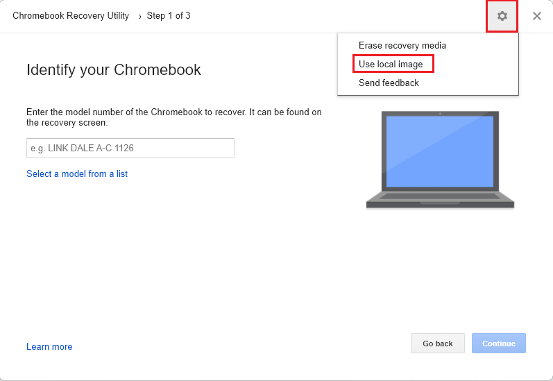 Recovery utility identify your chromebook