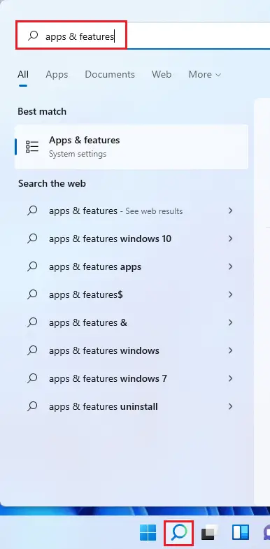Search app & features Windows