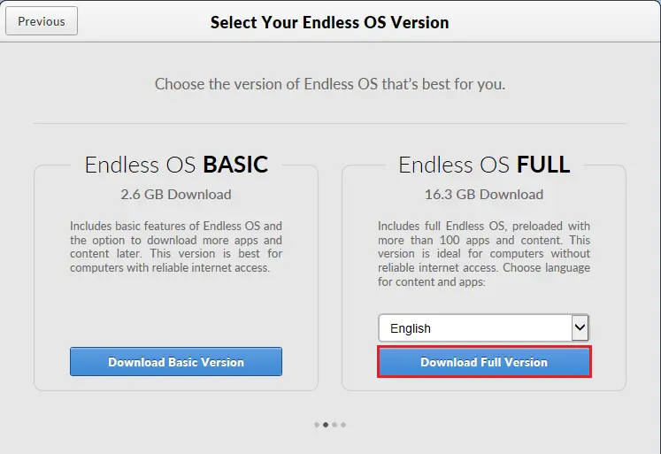Select Endless OS version