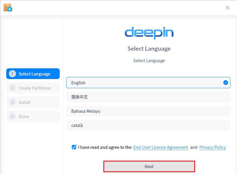 Select language Deepin OS