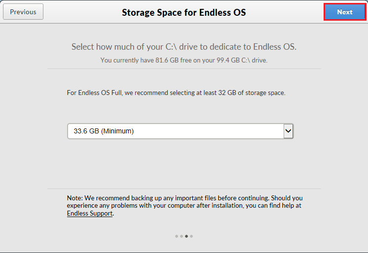 Storage space for endless OS