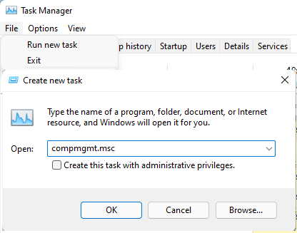 Task manager compmgmt.msc