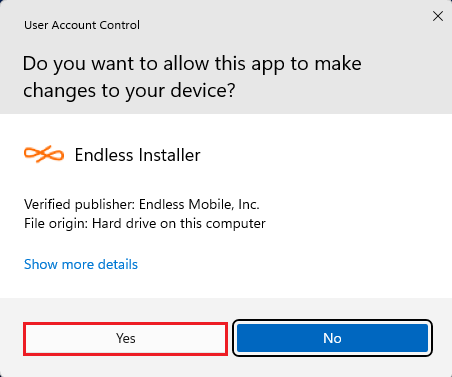 User account control Endless installer