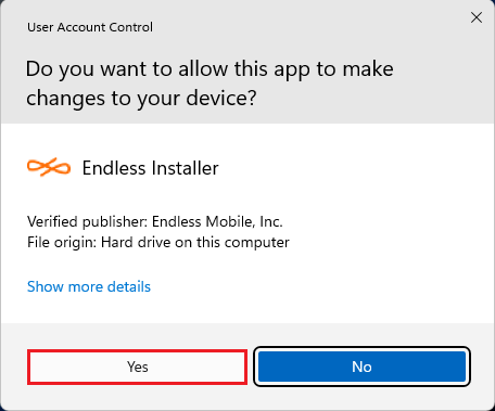User account control Endless installer