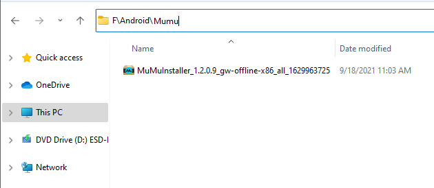 Windows explorer MuMu setup