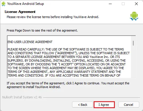 YouWave setup license agreement