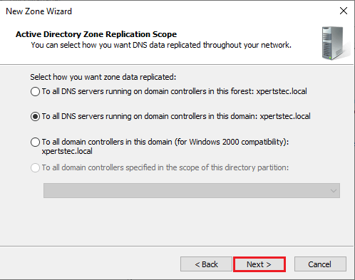 Active directory zone replication scope