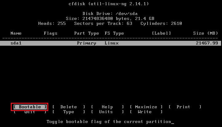 Bootable cfdisk Phoenix OS