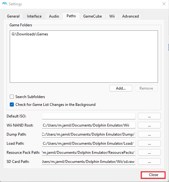 Dolphin player settings path