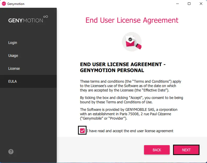 End user license agreement genymotion