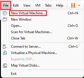 File tab new virtual machine