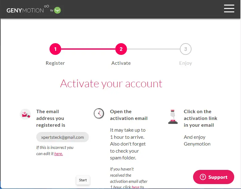 Genymotion activate your account