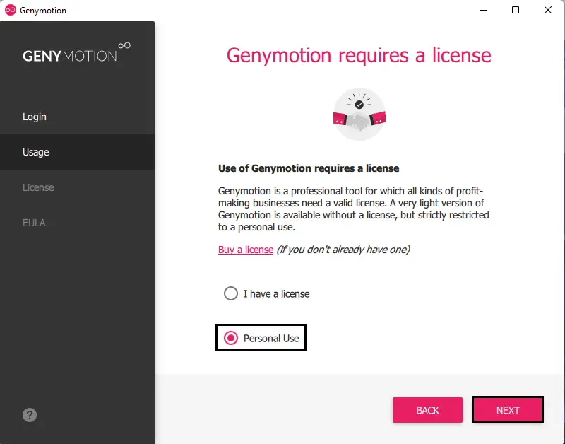 Genymotion requires a license