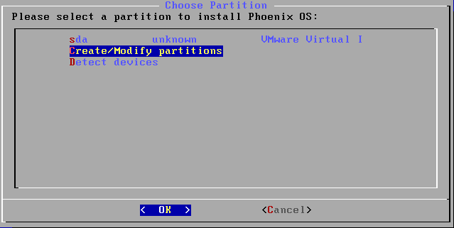 Phoenix OS choose partition